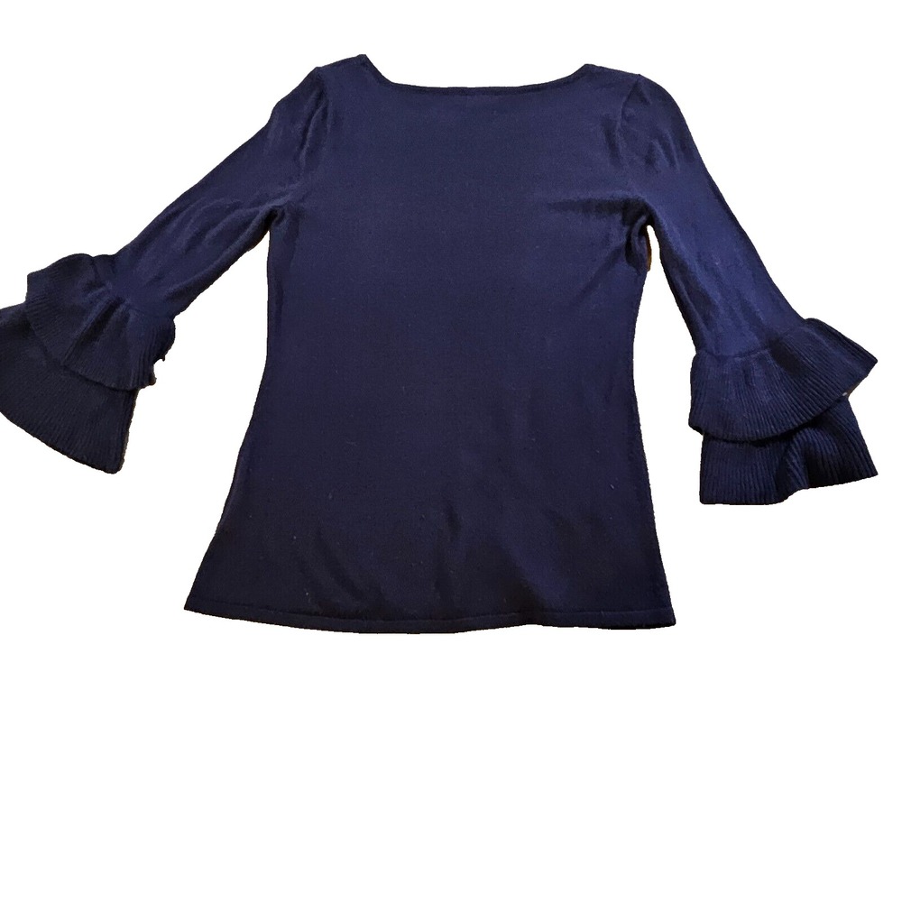 Lilly Pulitzer Women's SZ L Navy Claire Ruffle Bell Sleeve Super Soft Sweater